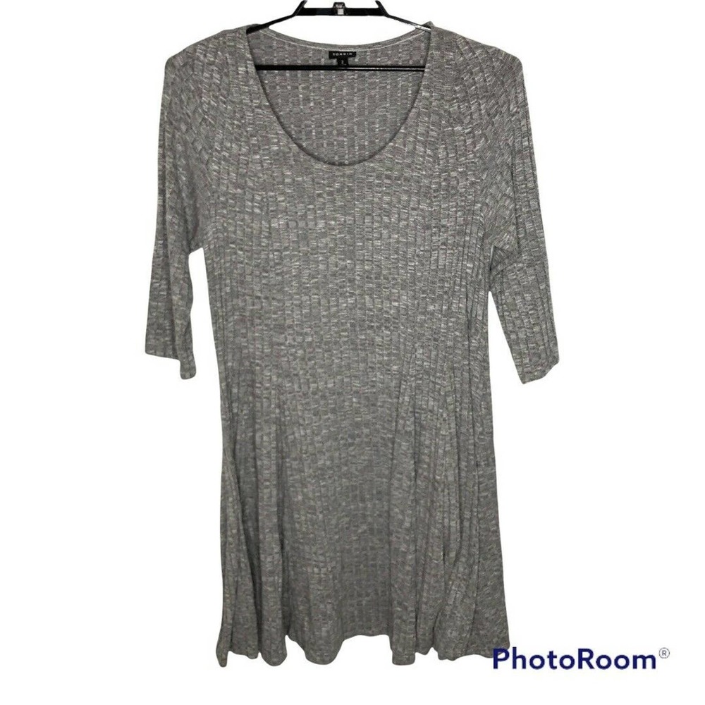 Torrid Womens Dress Size 2X Soft Plush Light Grey Ribbed Fluted Scoop Neck - Picture 3 of 9